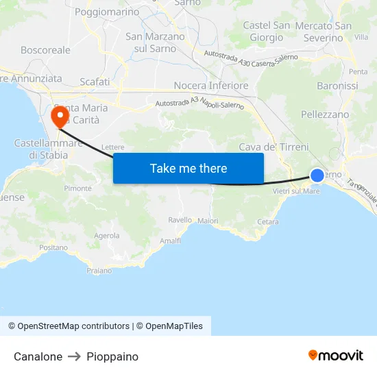 Canalone to Pioppaino map