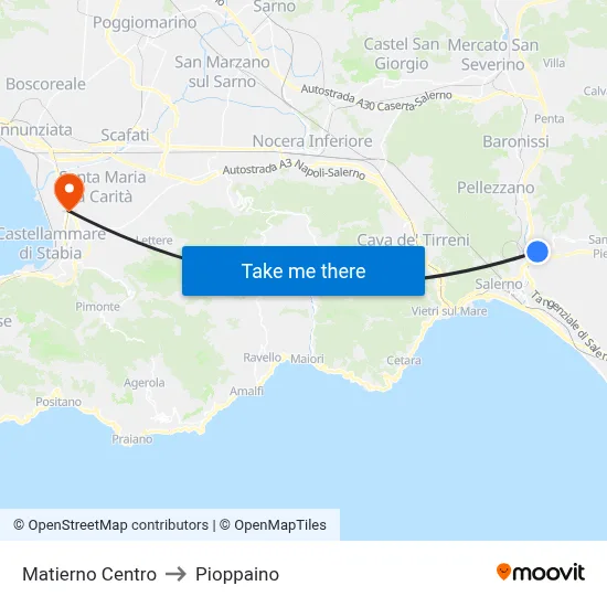 Matierno Center to Pioppaino map