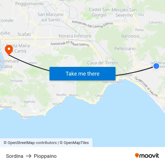 Sordina to Pioppaino map