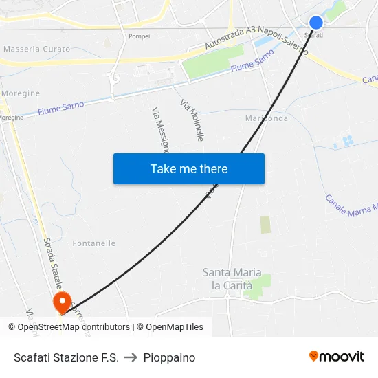 Scafati Railway Station to Pioppaino map