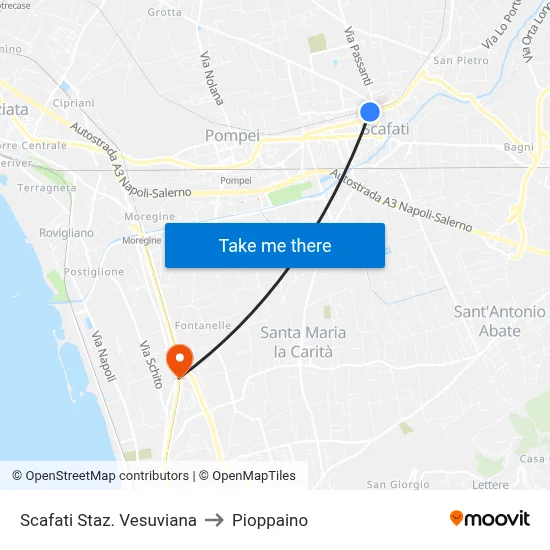 Scafati Vesuvian Station to Pioppaino map