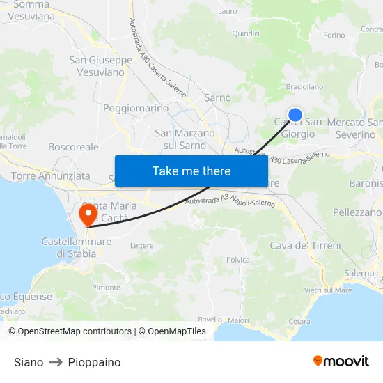 Siano to Pioppaino map