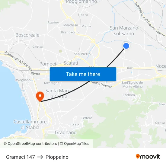 Gramsci 147 to Pioppaino map