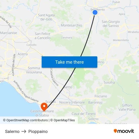 Salerno to Pioppaino map
