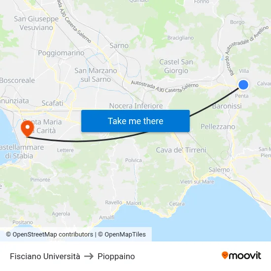 Fisciano University to Pioppaino map