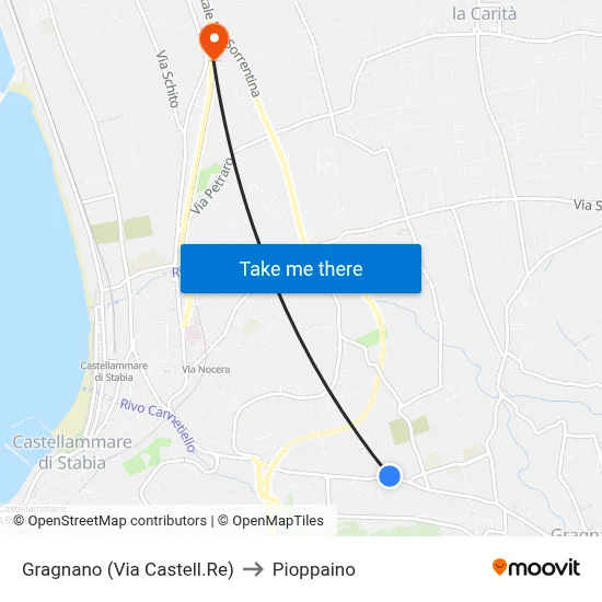 Gragnano (Castellammare Road) to Pioppaino map
