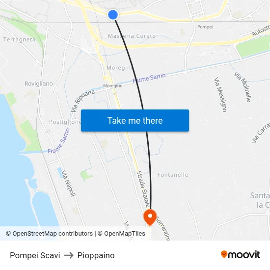 Pompeii Excavations to Pioppaino map
