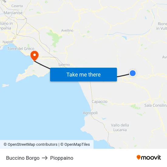 Buccino Borgo to Pioppaino map