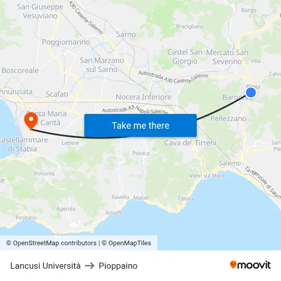 Lancusi University to Pioppaino map