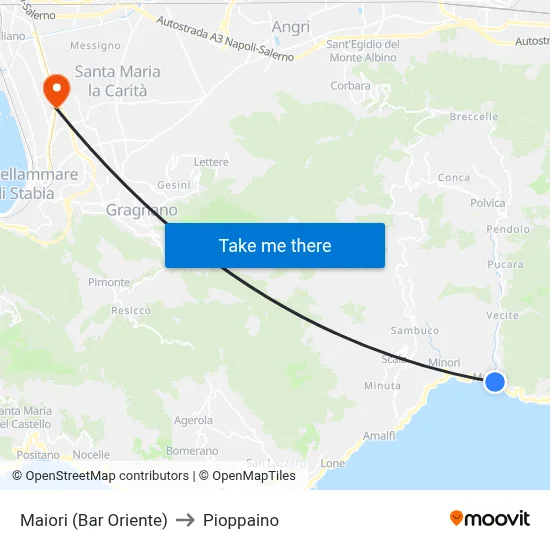Maiori (Bar Oriente) to Pioppaino map