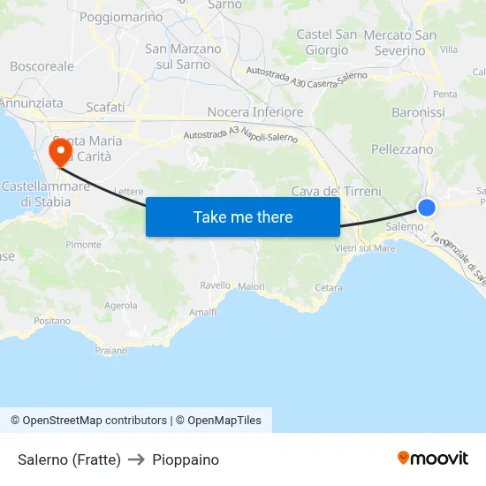 Salerno (Fratte) to Pioppaino map