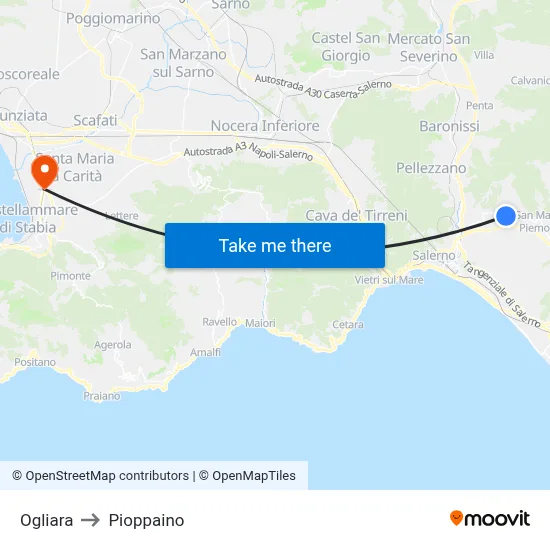 Ogliara to Pioppaino map