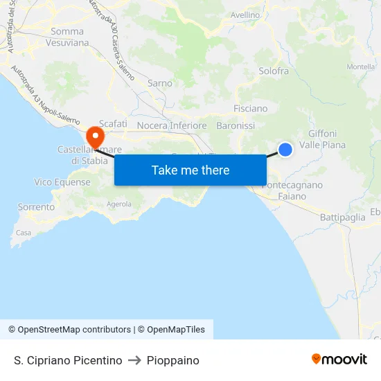 San Cipriano Picentino to Pioppaino map