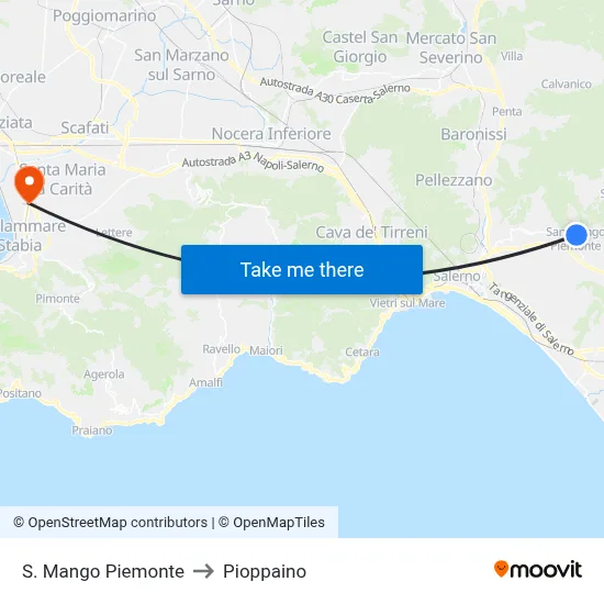 S. Mango Piemonte to Pioppaino map