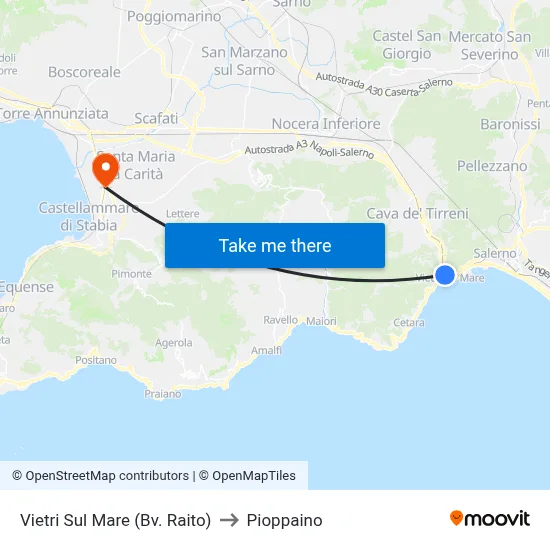 Vietri Sul Mare (Raito Junction) to Pioppaino map