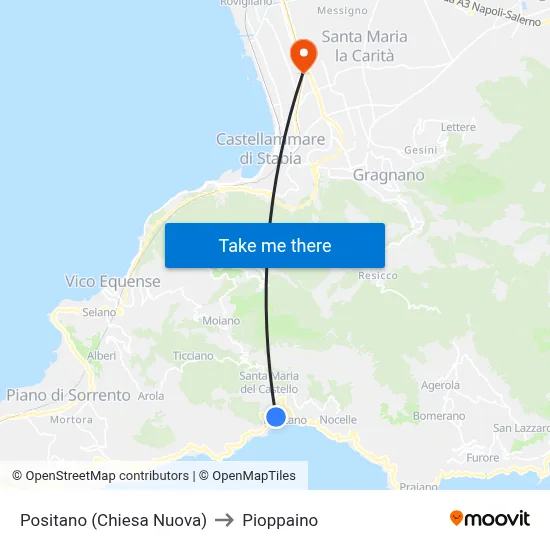 Positano (New Church) to Pioppaino map
