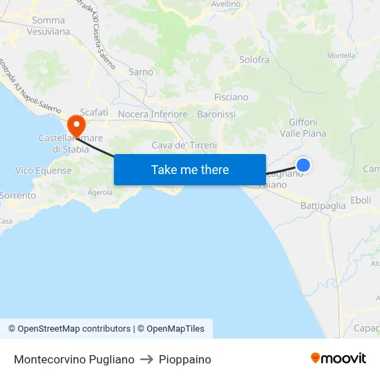 Montecorvino Pugliano to Pioppaino map