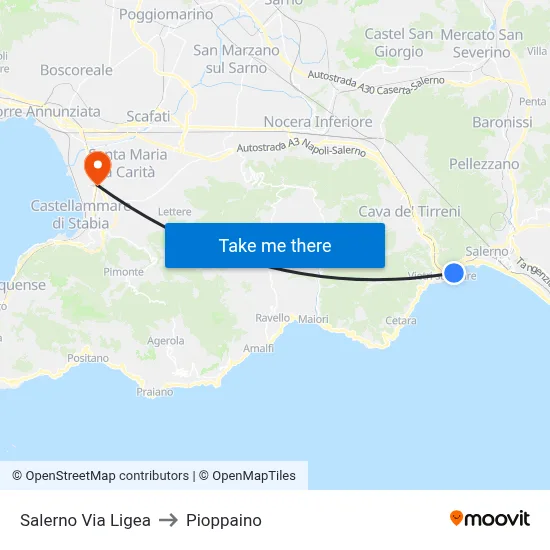 Salerno Via Ligea to Pioppaino map