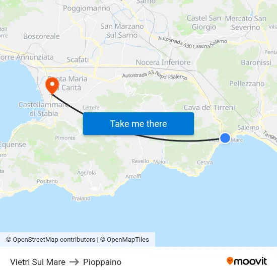 Vietri Sul Mare to Pioppaino map