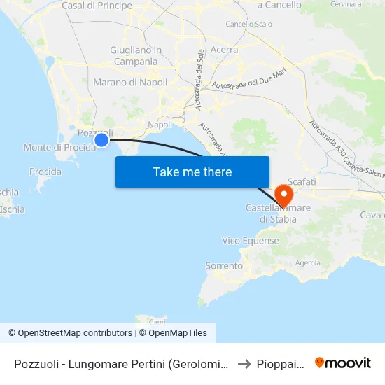 Pozzuoli - Lungomare Pertini (Gerolomini) to Pioppaino map