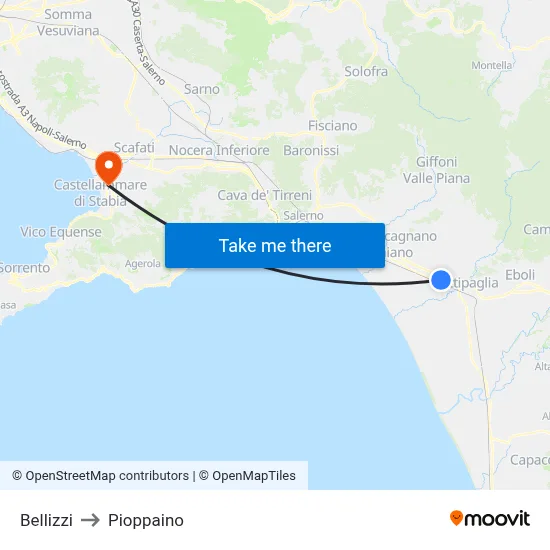 Bellizzi to Pioppaino map
