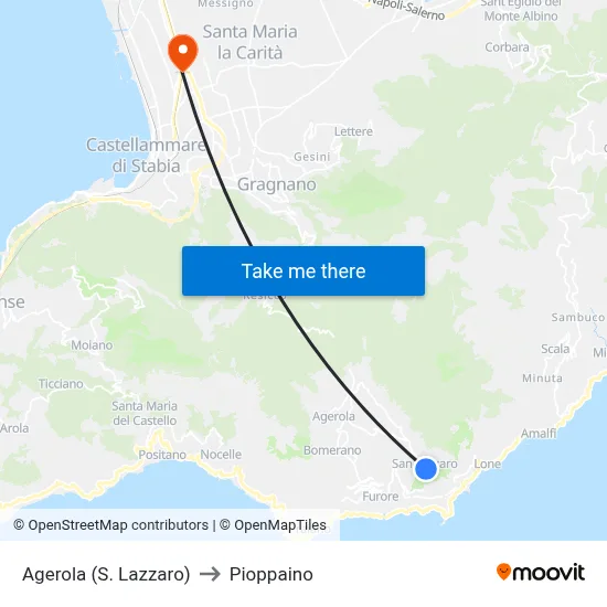 Agerola (St. Lazarus) to Pioppaino map