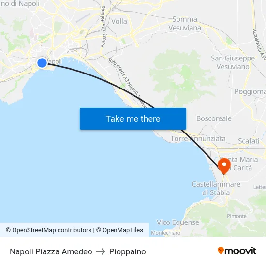 Naples Piazza Amedeo to Pioppaino map