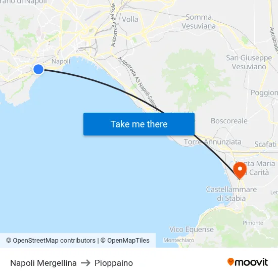 Naples Mergellina to Pioppaino map