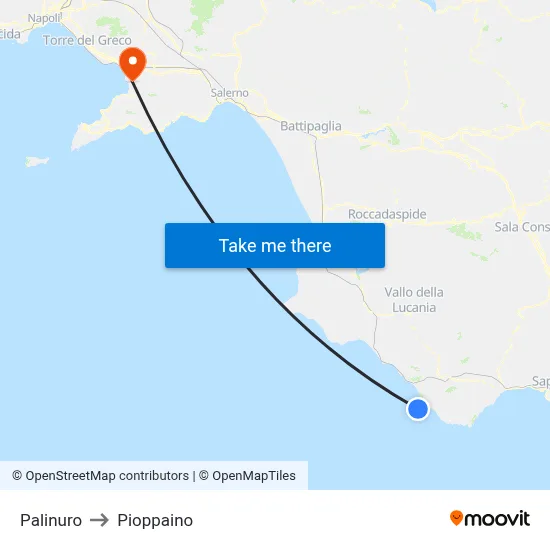 Palinuro to Pioppaino map