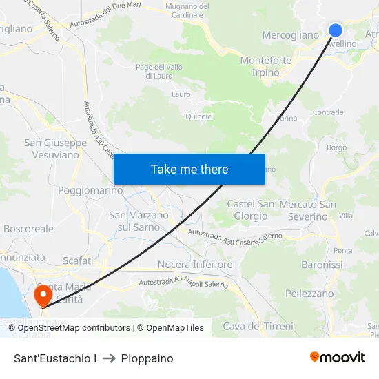 Sant'Eustachio I to Pioppaino map