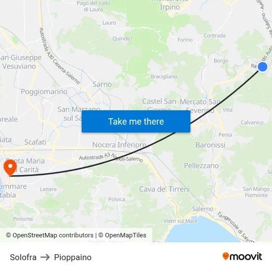 Solofra to Pioppaino map