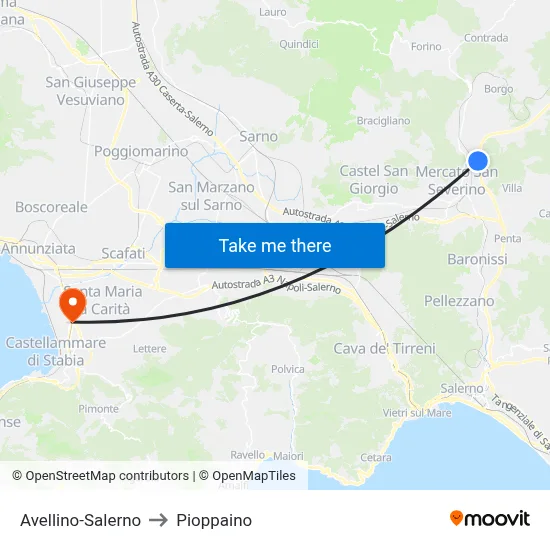 Avellino-Salerno to Pioppaino map