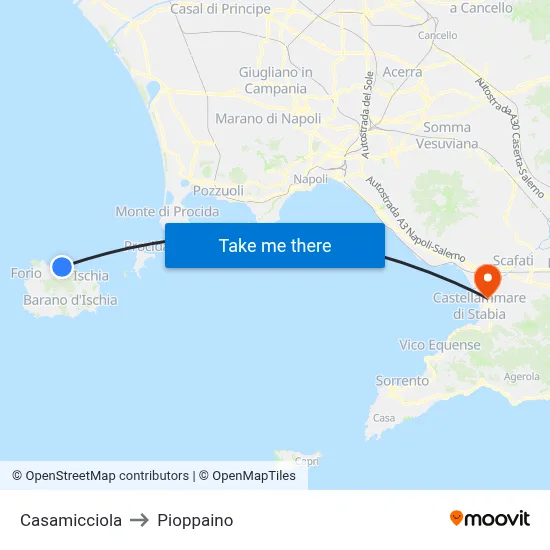 Casamicciola to Pioppaino map