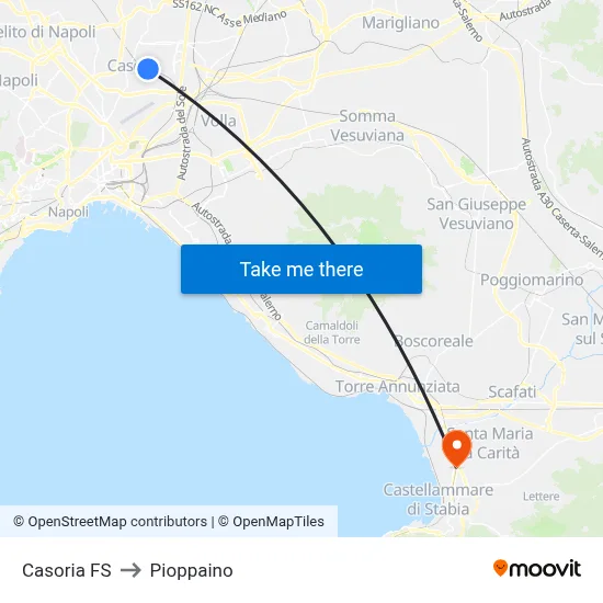 Casoria Railway Station to Pioppaino map