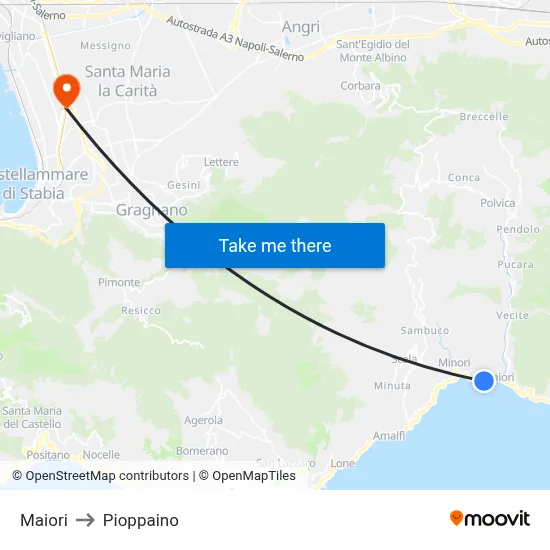 Maiori to Pioppaino map