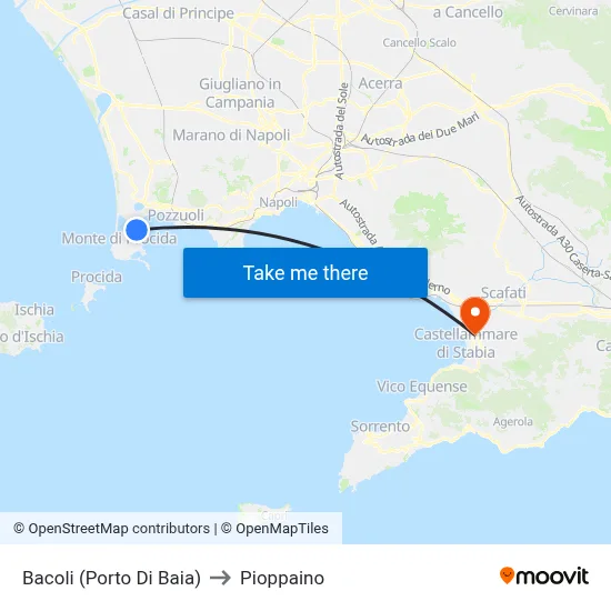 Bacoli (Baia Port) to Pioppaino map