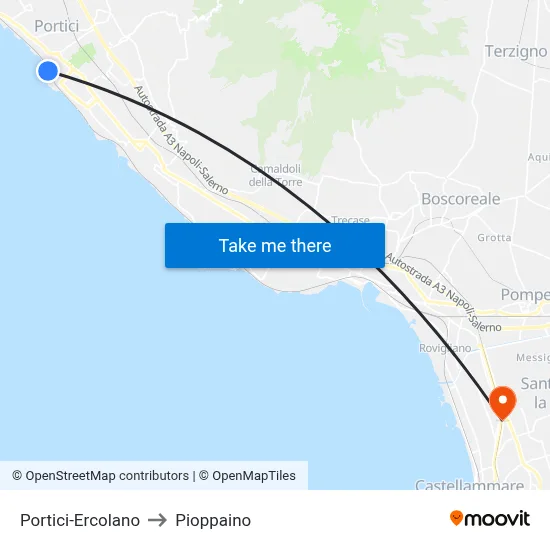 Portici-Ercolano to Pioppaino map