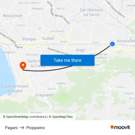Pagani to Pioppaino map