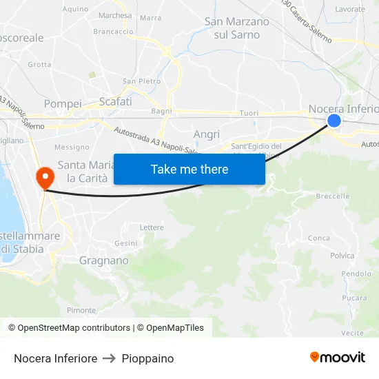 Nocera Inferiore to Pioppaino map