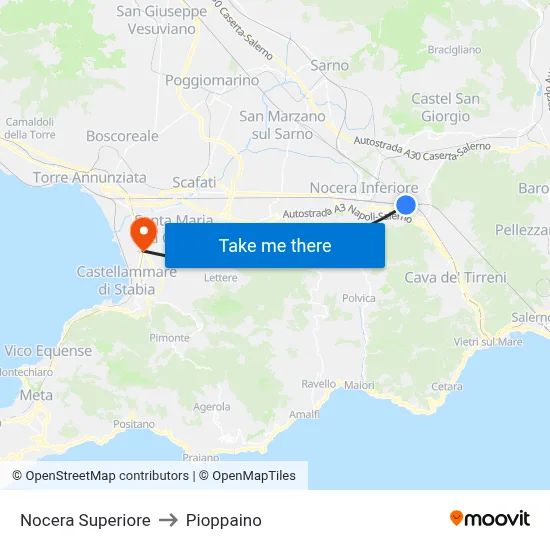 Upper Nocera to Pioppaino map