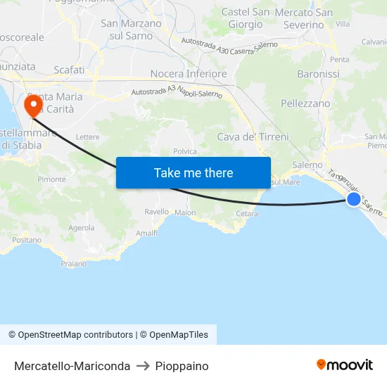 Mercatello-Mariconda to Pioppaino map