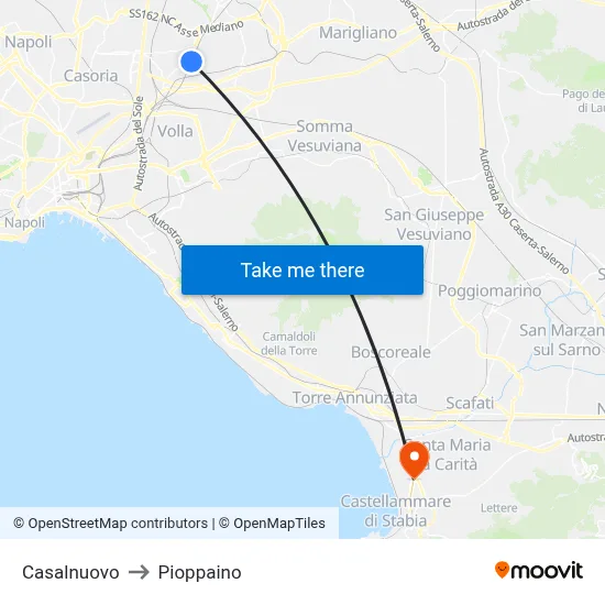 Casalnuovo to Pioppaino map