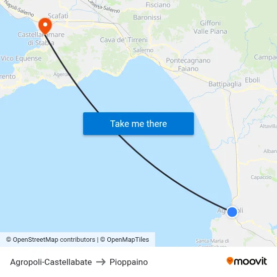 Agropoli-Castellabate to Pioppaino map