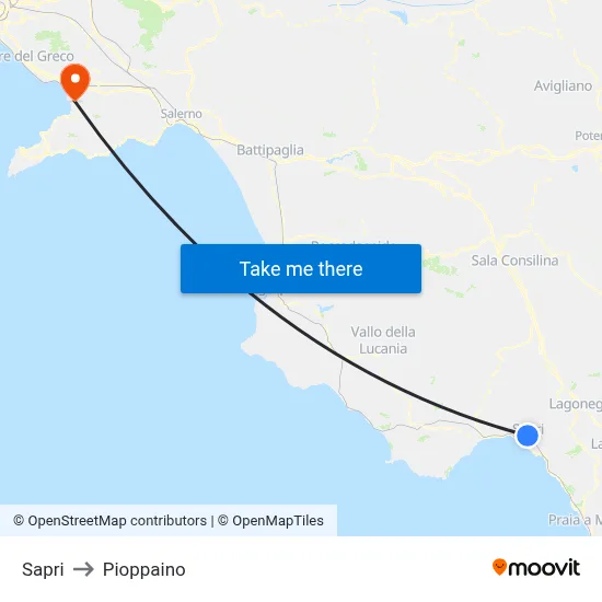 Sapri to Pioppaino map