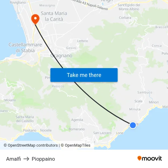 Amalfi to Pioppaino map