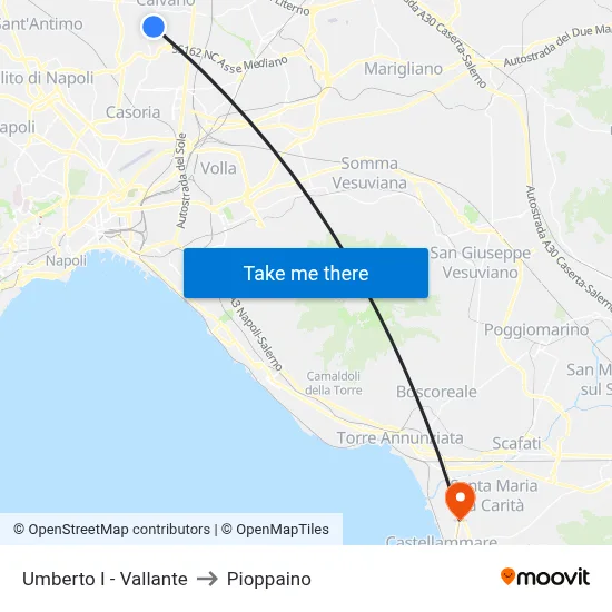 Umberto I - Vallante to Pioppaino map