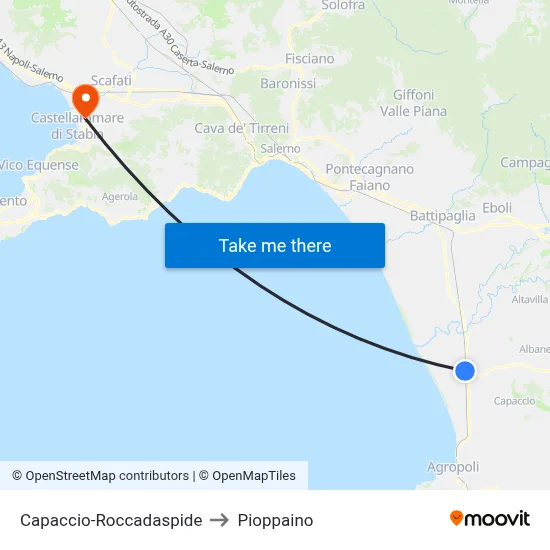 Capaccio-Roccadaspide to Pioppaino map