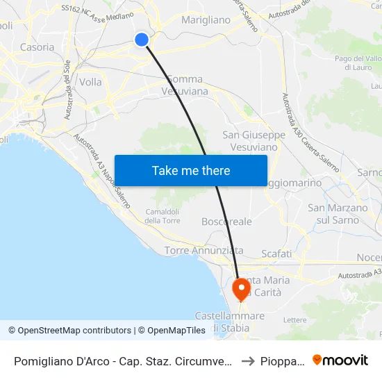 Pomigliano D'Arco - Circumvesuviana Station to Pioppaino map