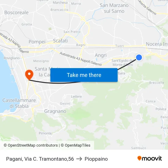 Pagani, C. Tramontano Street, 56 to Pioppaino map
