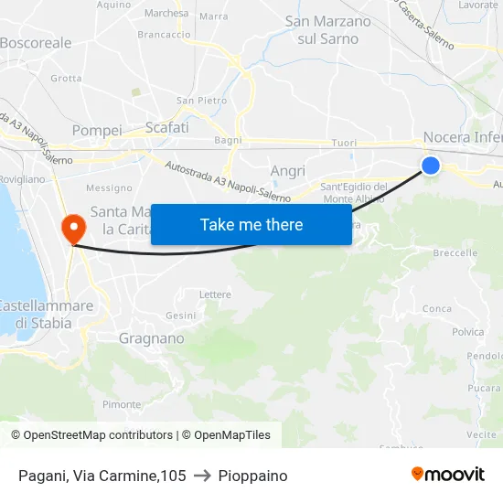 Pagani, Via Carmine, 105 to Pioppaino map